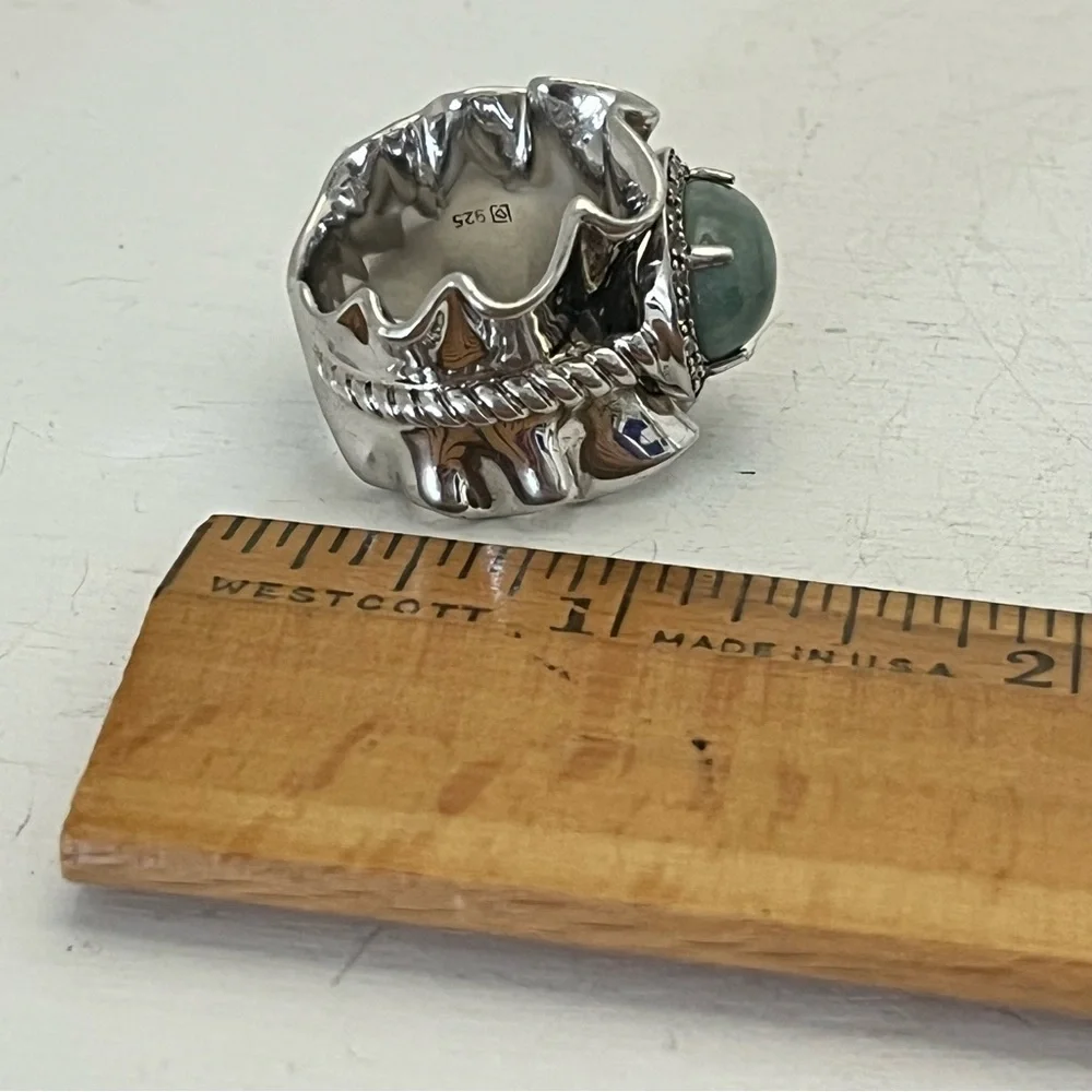 Michelle Albala Jade Cocktail Statement Ring Diamonds Sterling Silver Ruffle Lrg